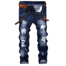 Charger l&#39;image dans la galerie, New Brand Mens Snow Designer Fashion Slim Skinny Moto Biker Casual Jeans Straight Motorcycle Jeans Men Destroyed Denim Trousers