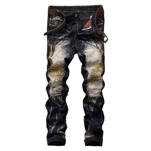 New Brand Mens Snow Designer Fashion Slim Skinny Moto Biker Casual Jeans Straight Motorcycle Jeans Men Destroyed Denim Trousers