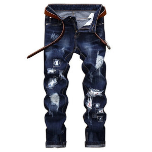 New Brand Mens Snow Designer Fashion Slim Skinny Moto Biker Casual Jeans Straight Motorcycle Jeans Men Destroyed Denim Trousers