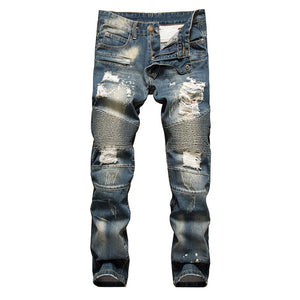 New Brand Mens Snow Designer Fashion Slim Skinny Moto Biker Casual Jeans Straight Motorcycle Jeans Men Destroyed Denim Trousers