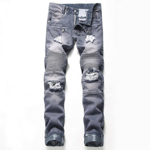 New Brand Mens Snow Designer Fashion Slim Skinny Moto Biker Casual Jeans Straight Motorcycle Jeans Men Destroyed Denim Trousers