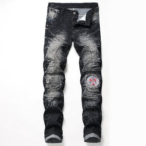 New Brand Mens Snow Designer Fashion Slim Skinny Moto Biker Casual Jeans Straight Motorcycle Jeans Men Destroyed Denim Trousers