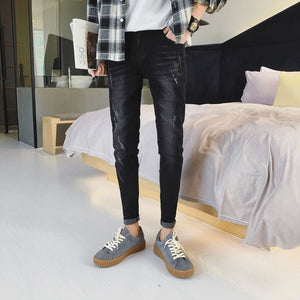 Jeans men's and Korean version of the nine-piece trousers boys stretch body trim trousers fashion catchy pants boys