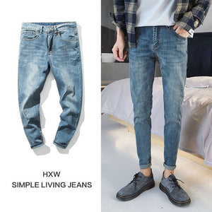 Jeans men's and Korean version of the nine-piece trousers boys stretch body trim trousers fashion catchy pants boys